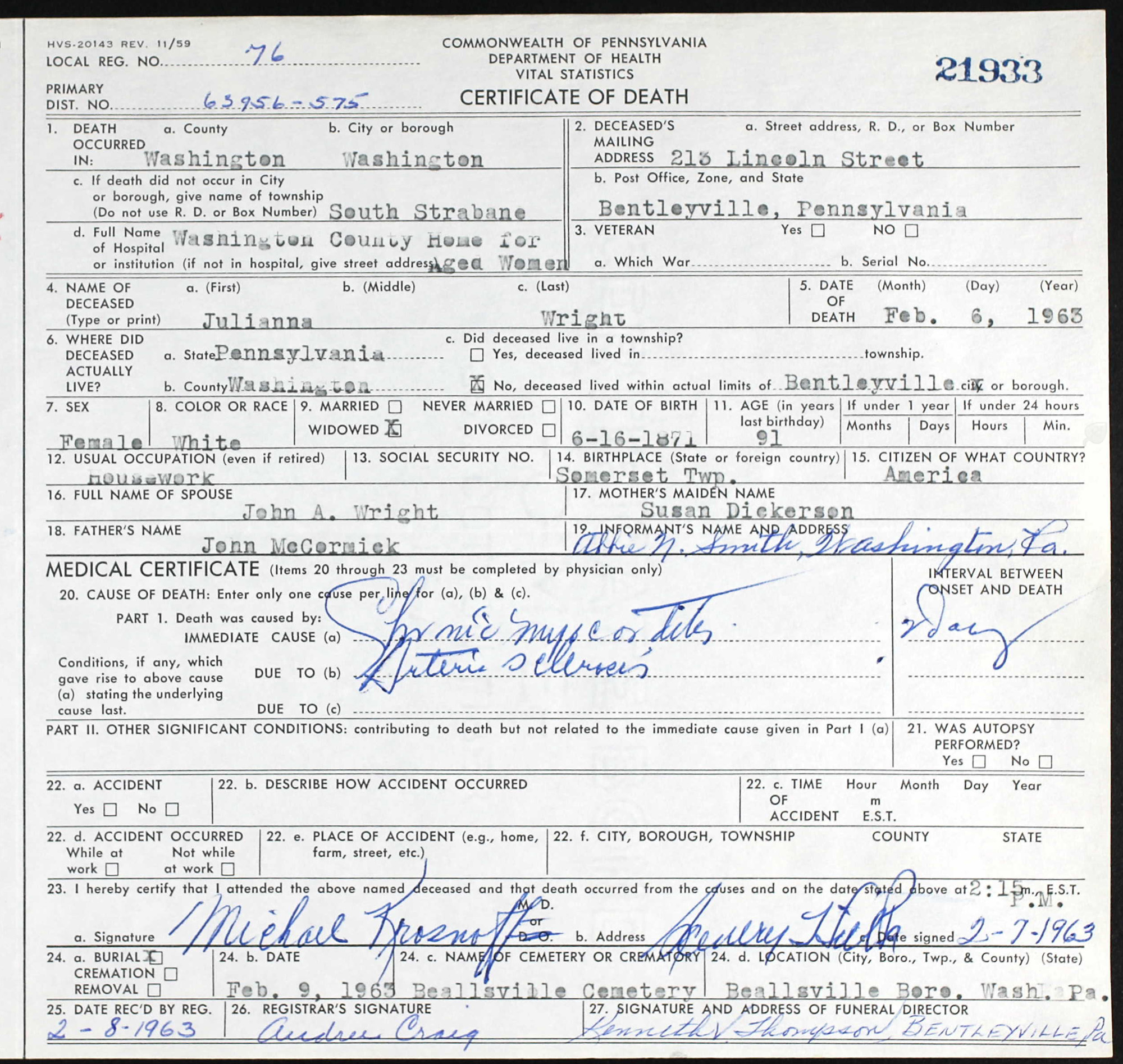 death certificate